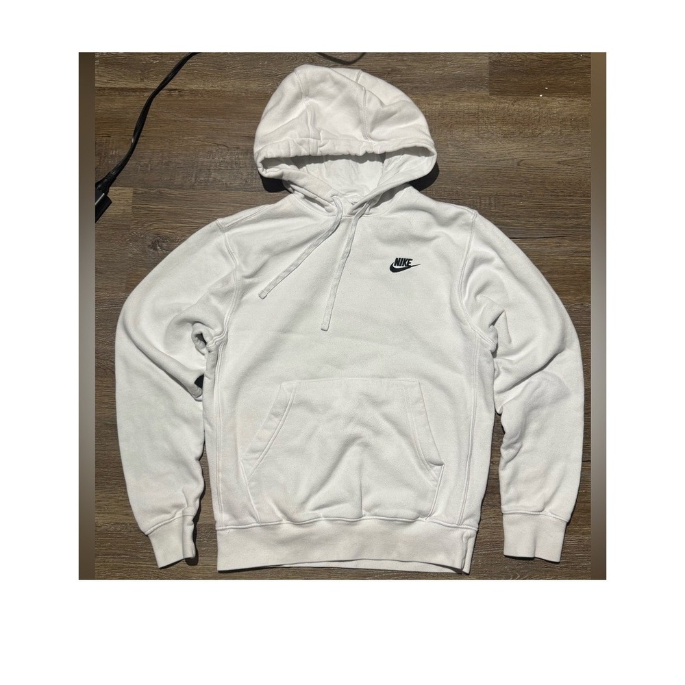 Nike Women White Pullover Hoodie Sportswear Fleece Sweatshirt Small